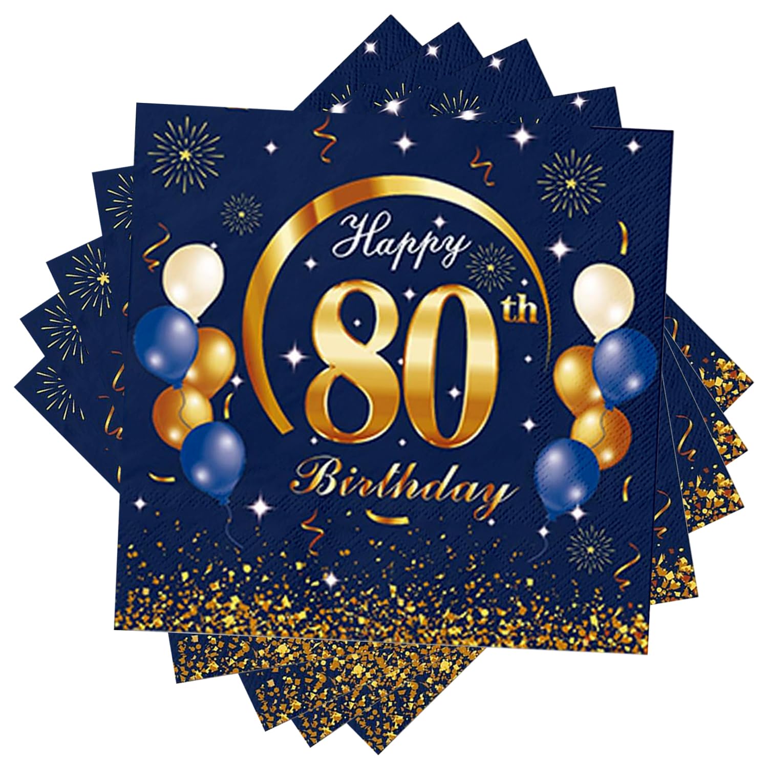 Wentsent Blue Gold 80th Birthday Party Disposable Napkins - 40 Pcs Cocktail Tissue Serviettes for Men Women Table Decorations