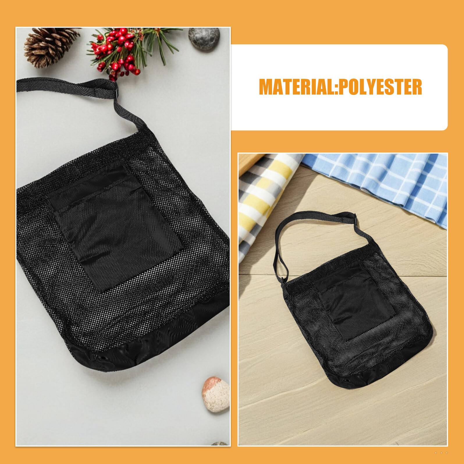Bolsa Cruzada Para Recolección De Hongos Y Frutas 3 Unidades Para Jardín Manzanas Frutos Secos Hierbas Senderismo Malla Color Negro