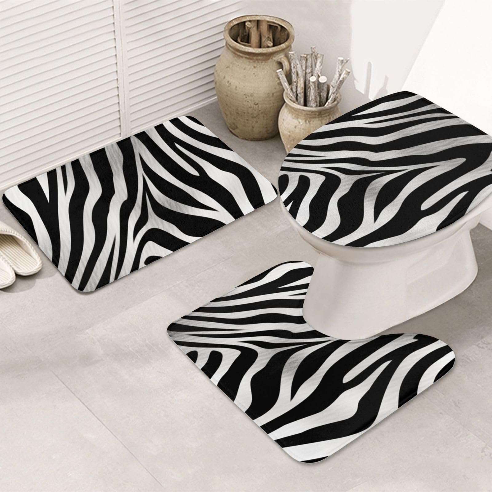 Tapis de salle de bain anti sol humide lot de 3 tapis absorbants zèbre en flanelle