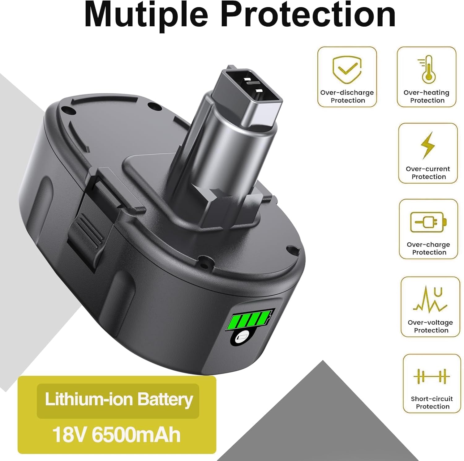 FSKE 6.5Ah Replacement for Dewalt 18V Battery XRP DC9096 DC9098 DC9099 DE9039 DE9095 DE9096 DE9098 DW9095 DW9096 DW9098 DE9503 DC9182 18V XRP Batteries (2 Packs)