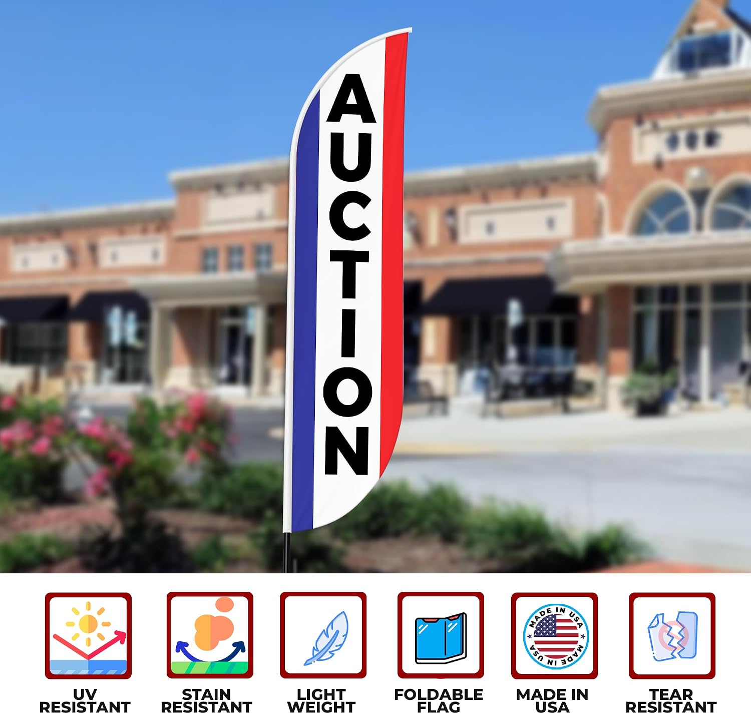 Auction Sign feather flag for Outdoor by Mavis Printing | 11.5 FEET Long Polyester Outdoor Banner Flag for Easy Hang | HD Print Swooper I Flag Only to Advertise Real Estate BusinessI Flag Only