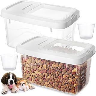2 Pack Airtight Dog Food Storage Container, 16.5 Lbs Clear Pet Food Storage Bin with 2 Measuring Scoops for Pet Dog Cat Rice Grain Treat