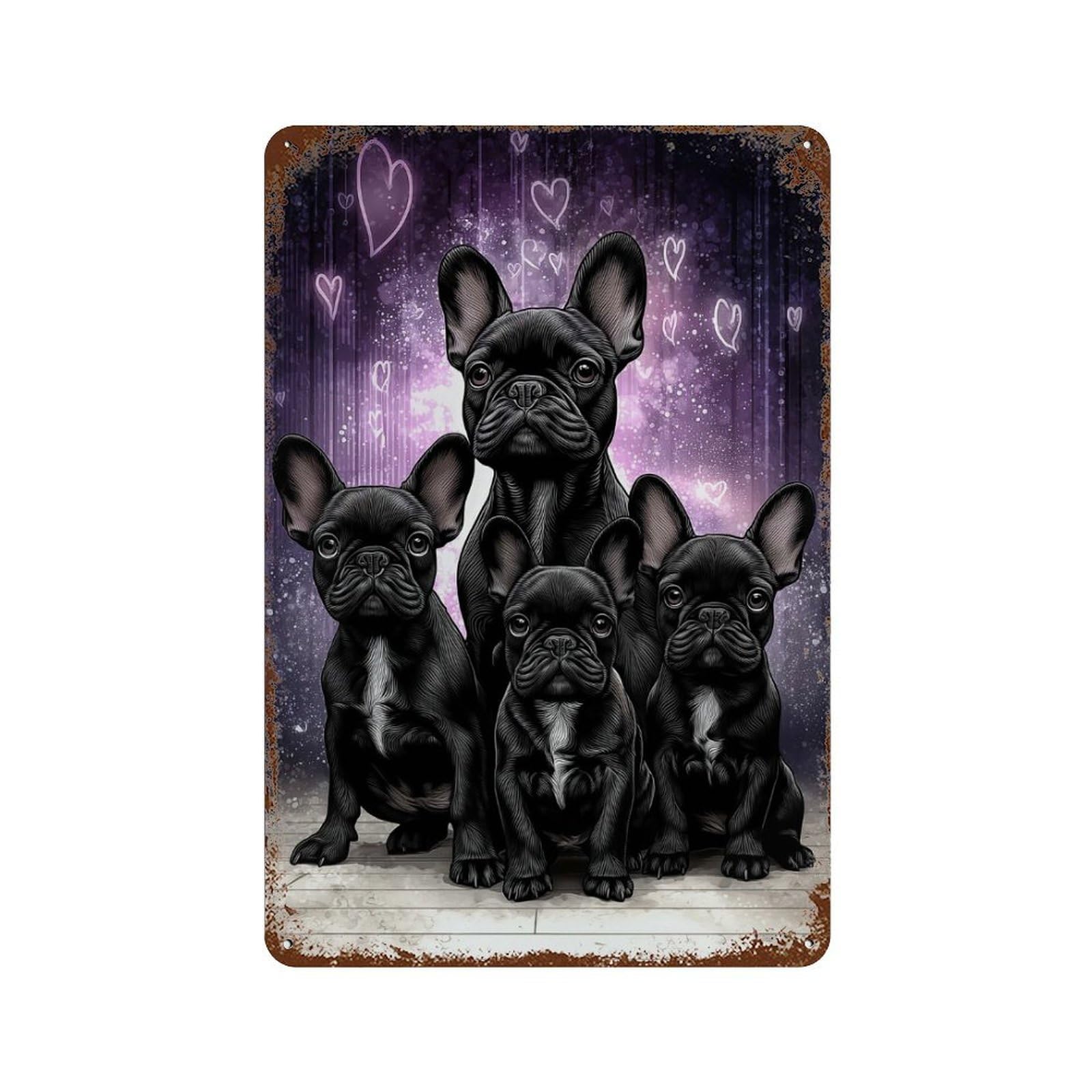 Black French Bulldogs with Hearts Rustic Tin Plaque 11.8"x7.9", for Pub, Kitchen And Man Cave Decor, Vintage Wall Decor
