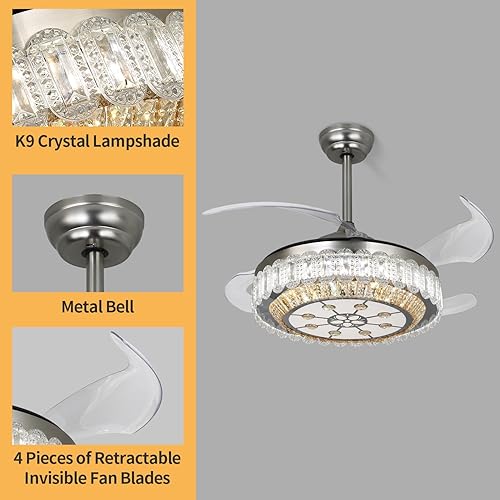 Miniatura 8 de Bombilla de ventilador sin aspas de 10 pulgadas E26, ventiladores de techo con luz regulable, 3 velocidades de viento, 3 luces remotas, montaje