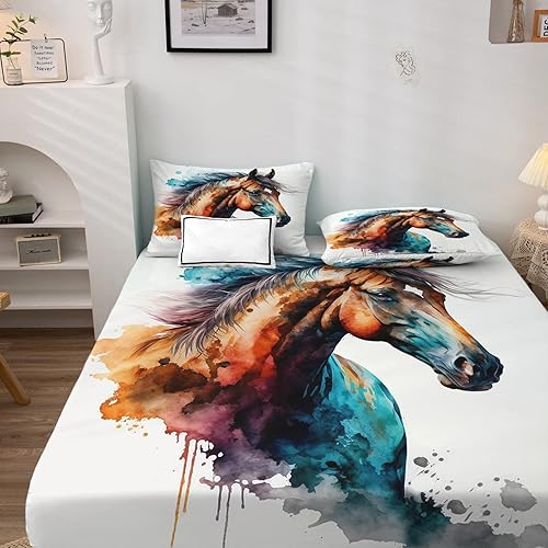 Miniatura 3 de Horse Sheets California King - Juego de sábanas de microfibra suave con bolsillo profundo y fundas de almohada, 1 sábana bajera, 1 sábana encimera,