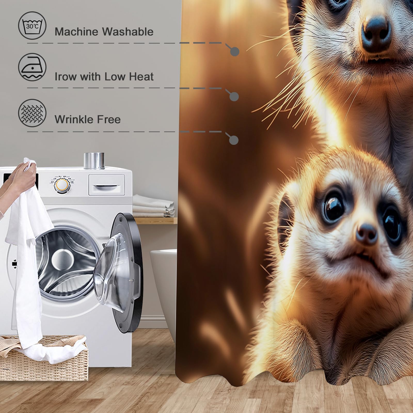 Erdmännchen Duschvorhänge mit Haken,H200 x B180 cm (1er Pack) Wasserdicht Duschvorhang für Badezimmer,süße Erdmännchen Badewannen Hotelvorhang,Maschinenwaschbar