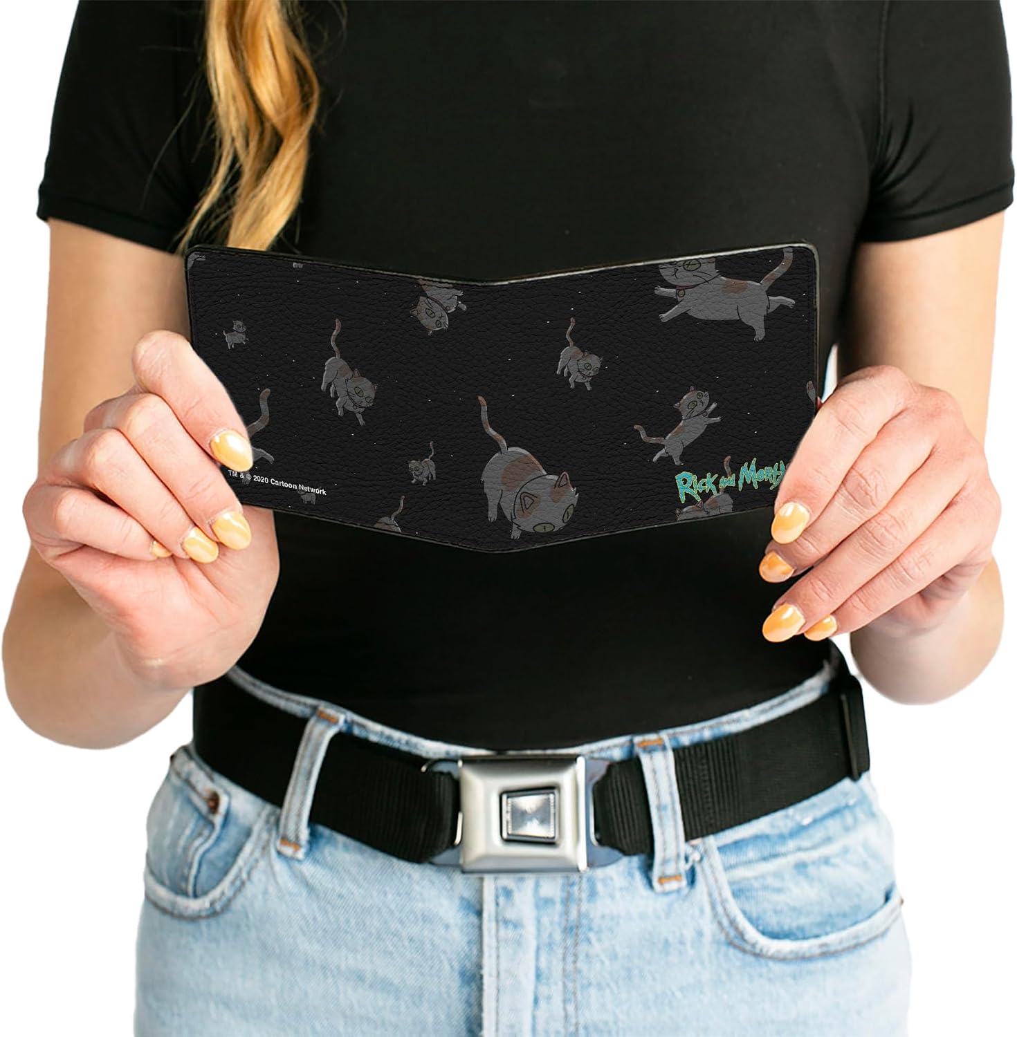 Rick and Morty Wallet, Bifold, Rick and Morty Cats in Space Scattered, Vegan Leather