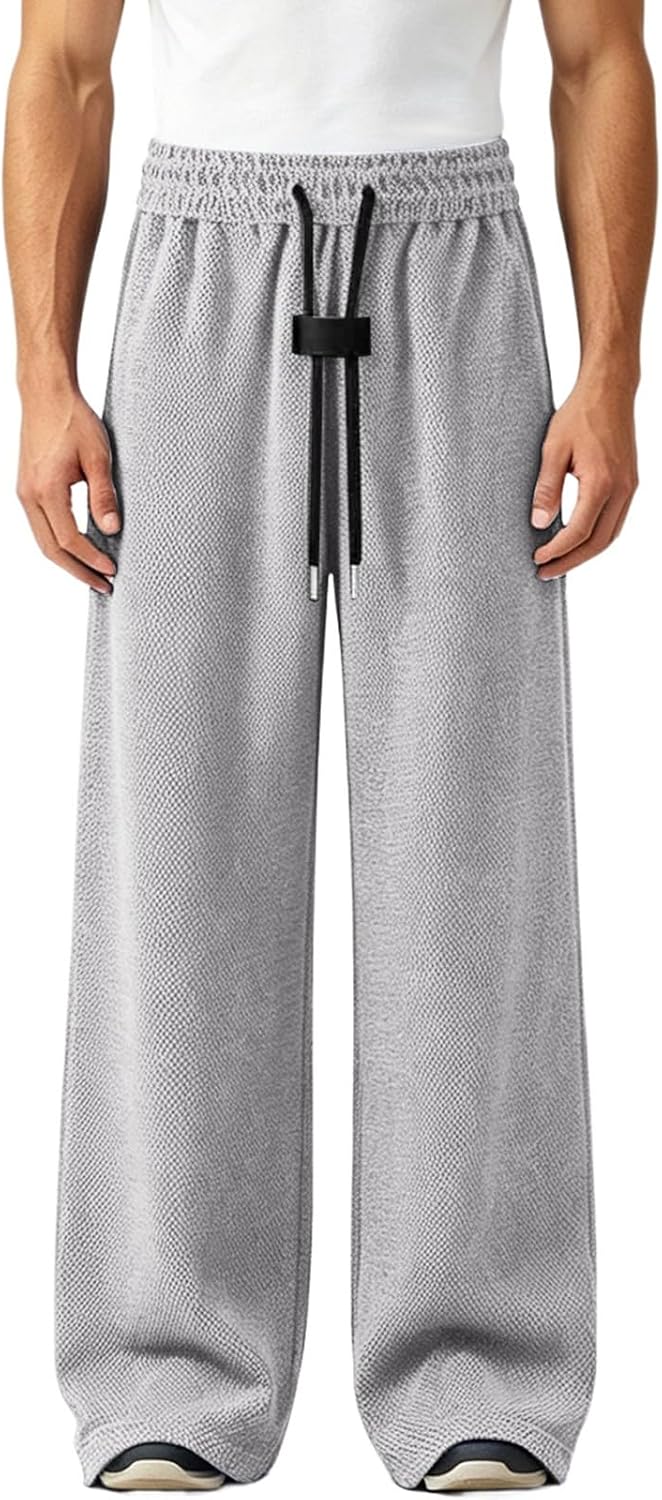 Mens Wide Leg Sweatpants Drawstring Elastic Waist Track Pants