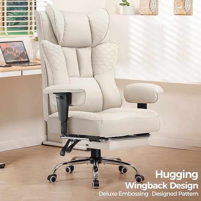 Silla de Oficina Ejecutiva Reclinable con Reposapiés Beige miniatura 3
