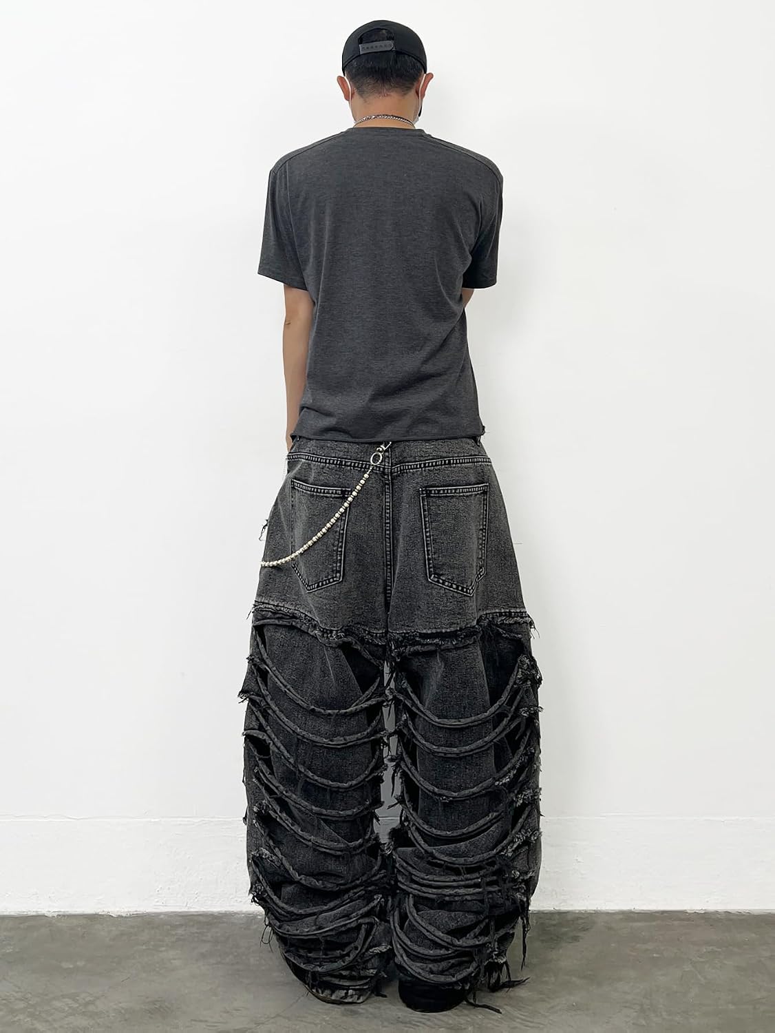 DFGIGT Mens Baggy Jeans Y2k Wide Leg Skater Denim Pants Stacked Ripped Jeans Casual Loose Long Trousers Streetwear