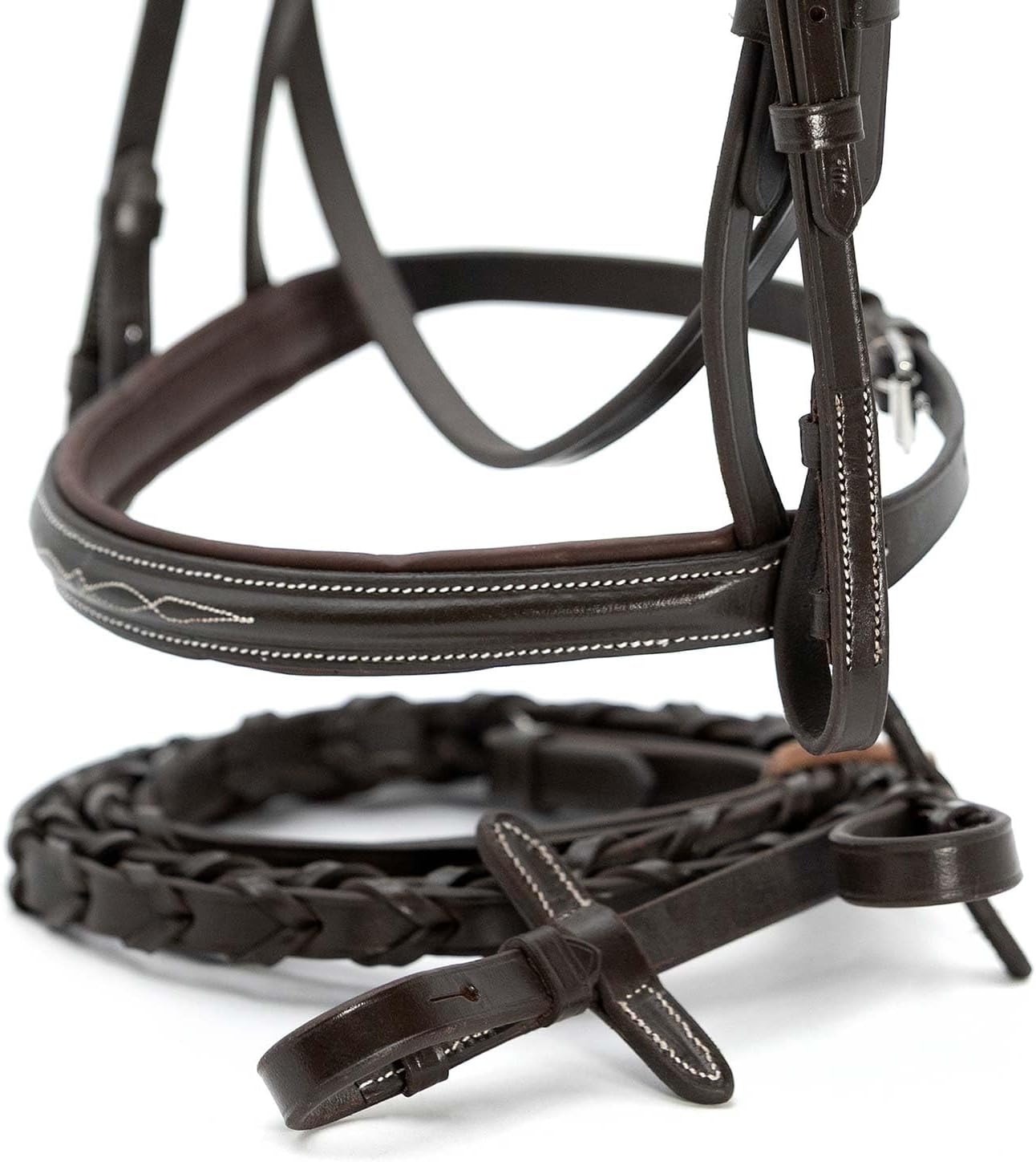 Jeffers Uniquely English Leather Horse Bridle with Reins, Padded Crown, Adjustable Noseband, English Bridle Tack for Hunter, Jumping, Dressage, Riding