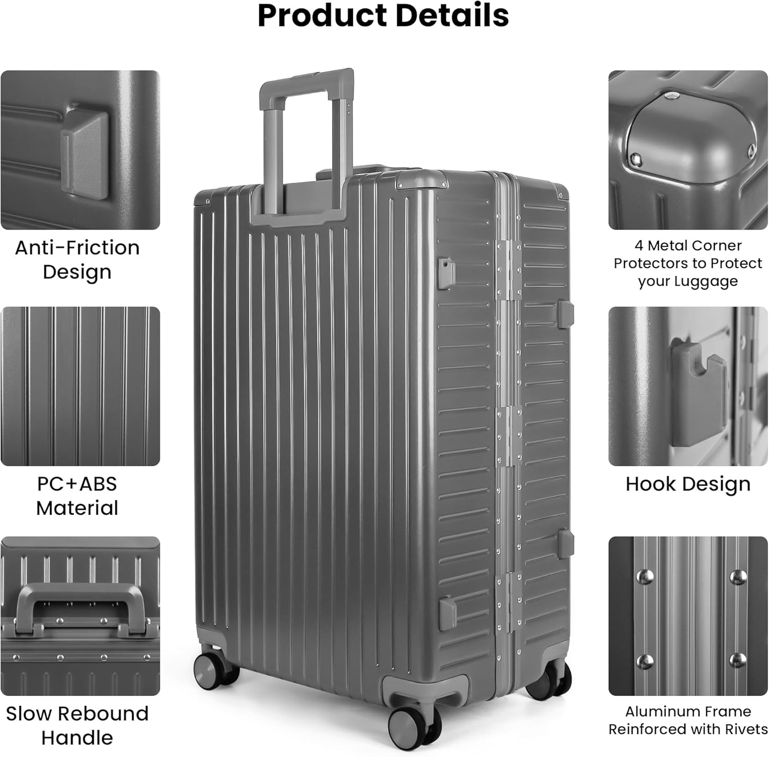 2-Piece Zipperless Luggage Set - 20/28 Inch,Aluminum Frame Luggage Set with TSA LOCK,Hardshell Luggage Sets w/Double Spinner Wheels,Lightweight Travel Luggage for Men/Women（20''+28'',Grey）