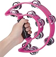 Vista 4 de Half Moon Musical Tambourine Double Row Metal Jingles Hand Held Percussion Drum Multicolor (Pink) for KTV Party with Ergonomic Handle Grip Rosado