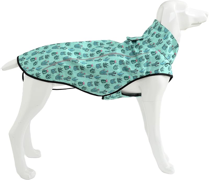 Capa de Chuva para Cães Mile High Life Impermeável com Faixa Refletiva e Ajuste em Velcro Verde Cactus Tamanho L