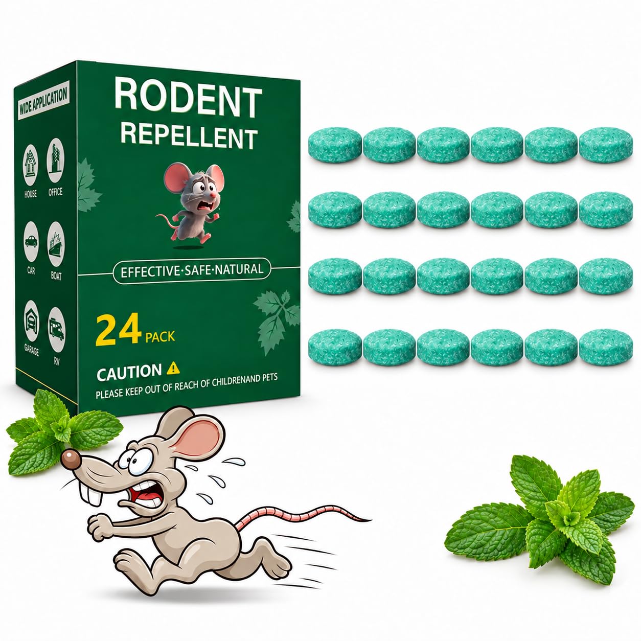 Mintguard Rodent Deterrent, Peppermint Oil Pest Control for Mice, Rats, Squirrels & Spiders – Safe for Pets & Family – Long-Lasting Indoor & Outdoor Protection for Garage, Garden, Attic (24 Pack)