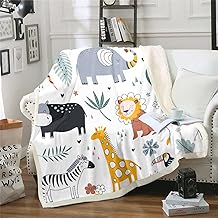 Kids Zoo Animal Sherpa Blanket Cute Wild Animals Fleece Throw Blanket Cartoon Safari Wild Print Plush Blanket for Boys Girls Children Teens Bedroom Decor Exotic Natural Fuzzy Blanket Baby 30x40 Inch