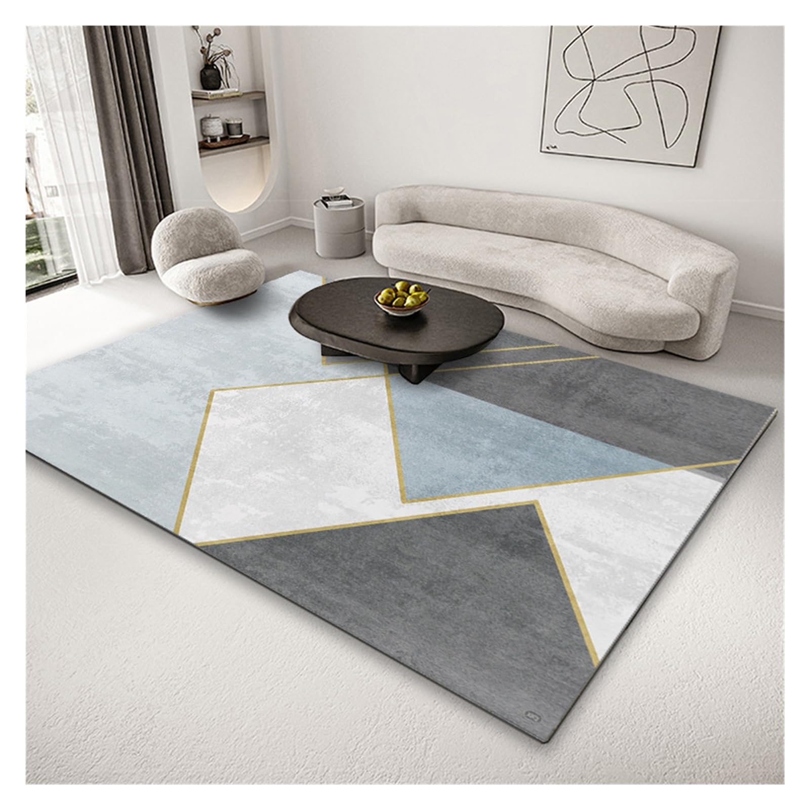 Flycarpets Terrain Vloerkleed - Beige / Blauw - Laagpolig Woonkamer Tapijt - 240 X 340 Cm