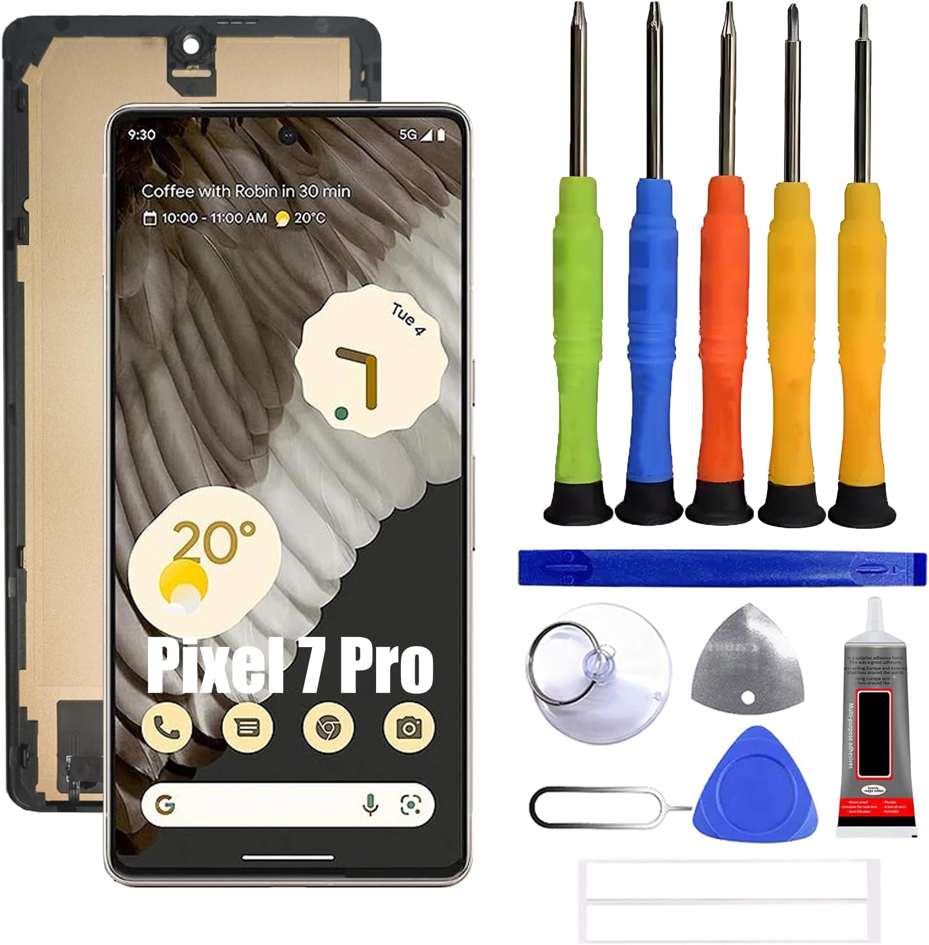 Compatible with Google Pixel 7 Pro Screen Touchscreen Digital Converter LCD Display Replacement Part [INO Fingerprint Function] Includes Repair Kit
