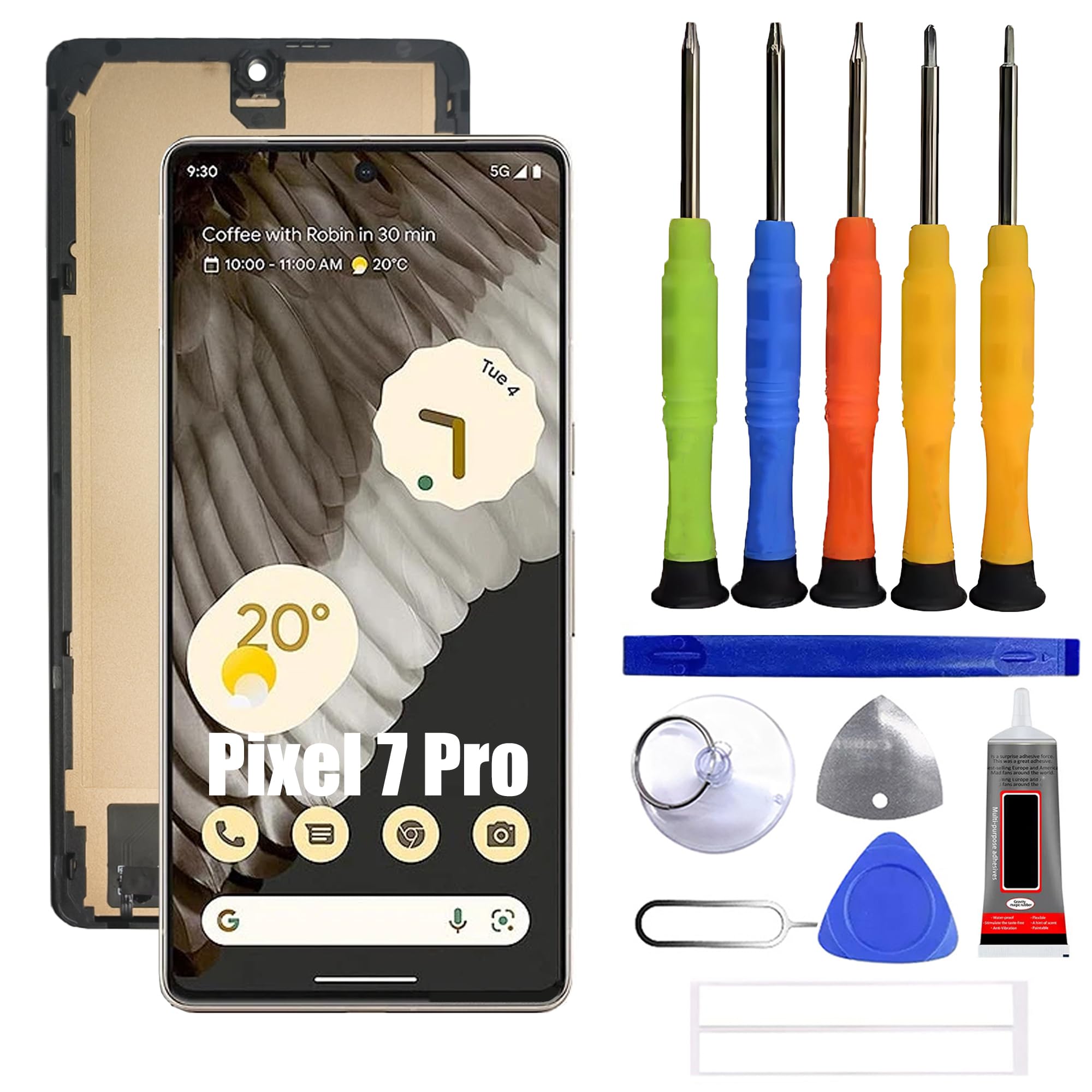 Compatible with Google Pixel 7 Pro Screen Touchscreen Digital Converter LCD Display Replacement Part [INO Fingerprint Function] Includes Repair Kit