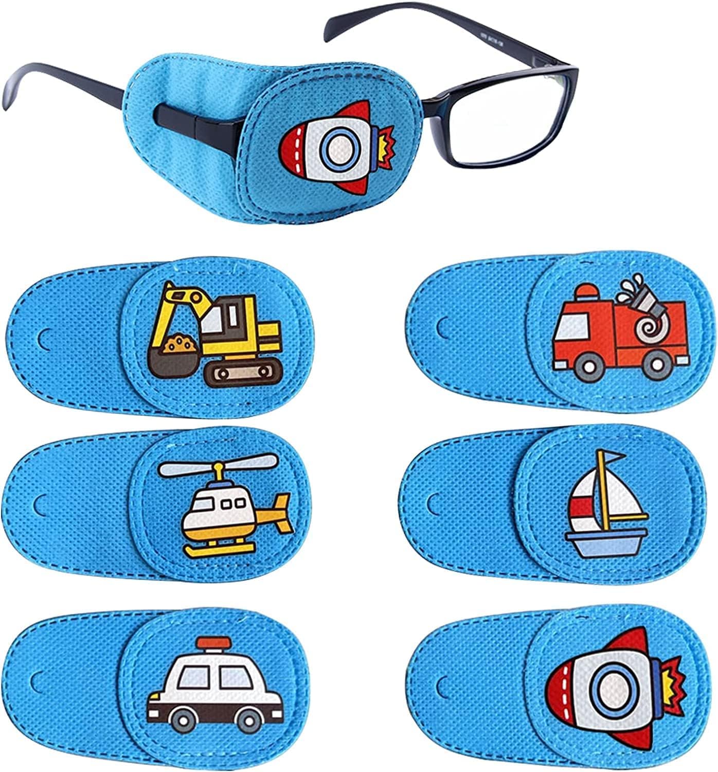 6 Pcs Eye Patches for Kids, Glasses, Upgraded 3D Contoured Design, Cute Pattern, Reusable for Treating Lazy Eye Amblyopia Strabismus, Left