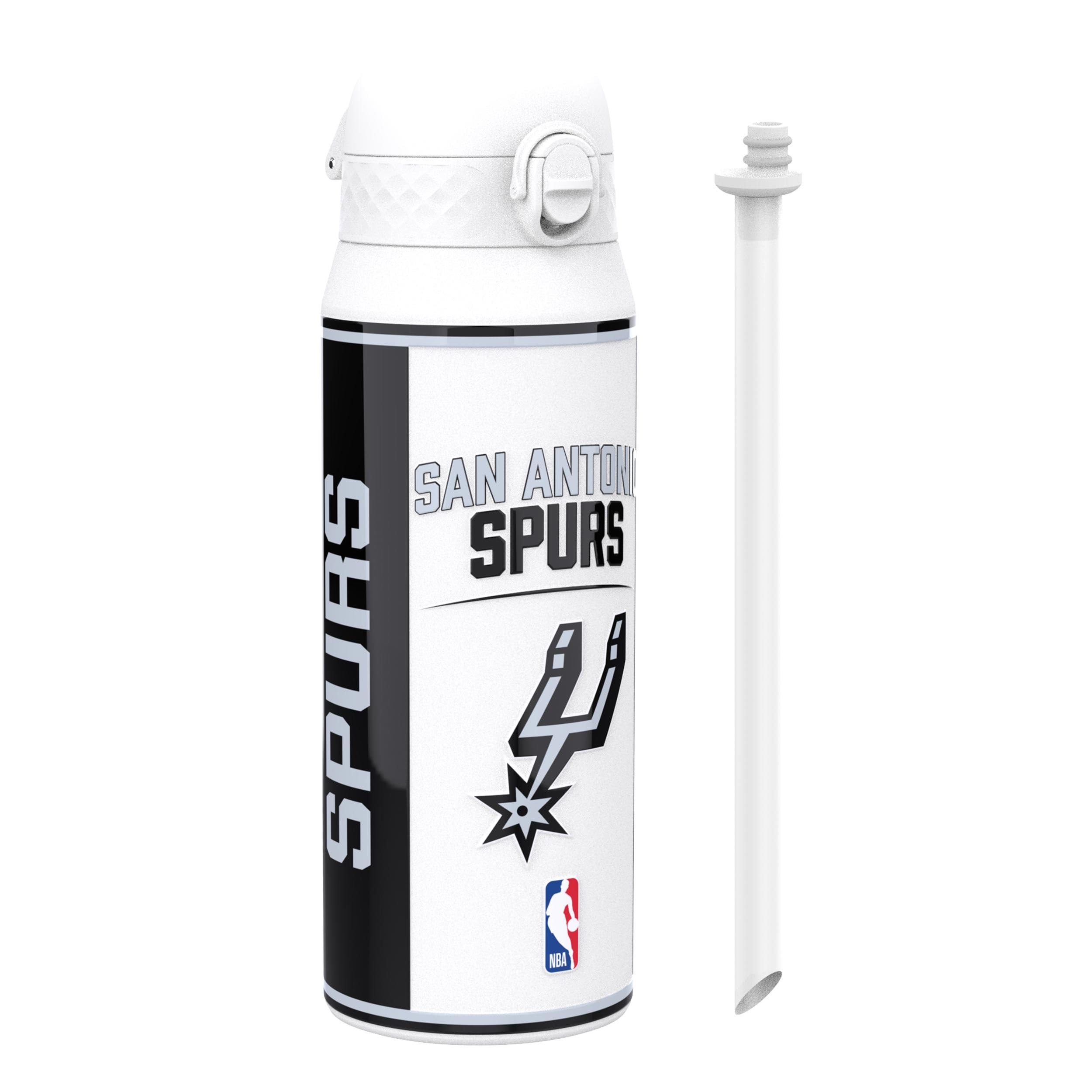 Ion8 NBA San Antonio Spurs Sports Thermal Water Bottle with Removable Straw, 750ml/24oz, Leak-proof Insulated Drinking Bottle, Easy to Open, Secure Lock, Dishwasher Safe, Flip Cover, Metal Bottle