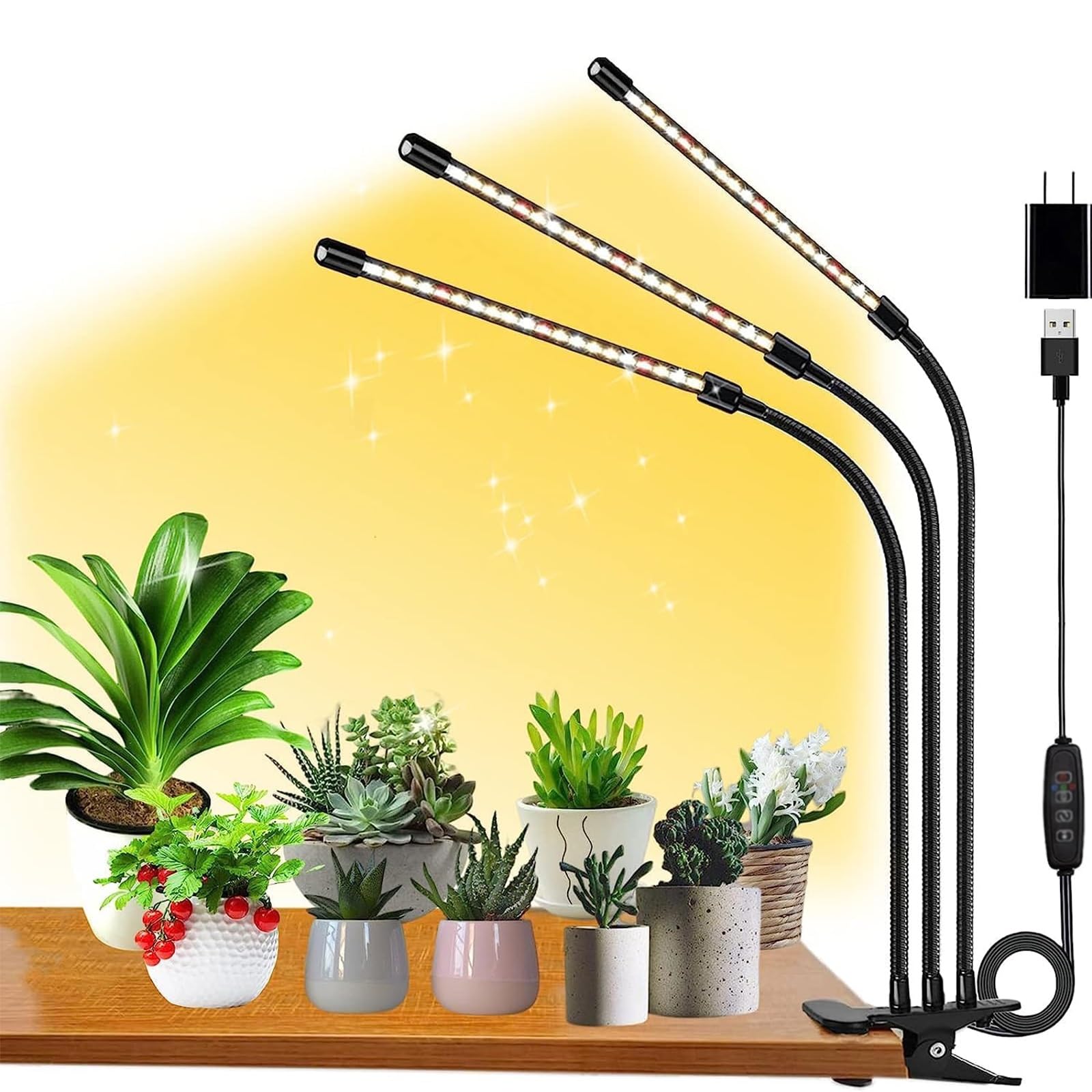 – THE WHITE SHOP 1200 Lumens Grow Lights for Indoor Plants Full Spectrum, Plant Lights for Indoor Growing, Plant Grow Lamps, Timer and Dimmable 3-Head