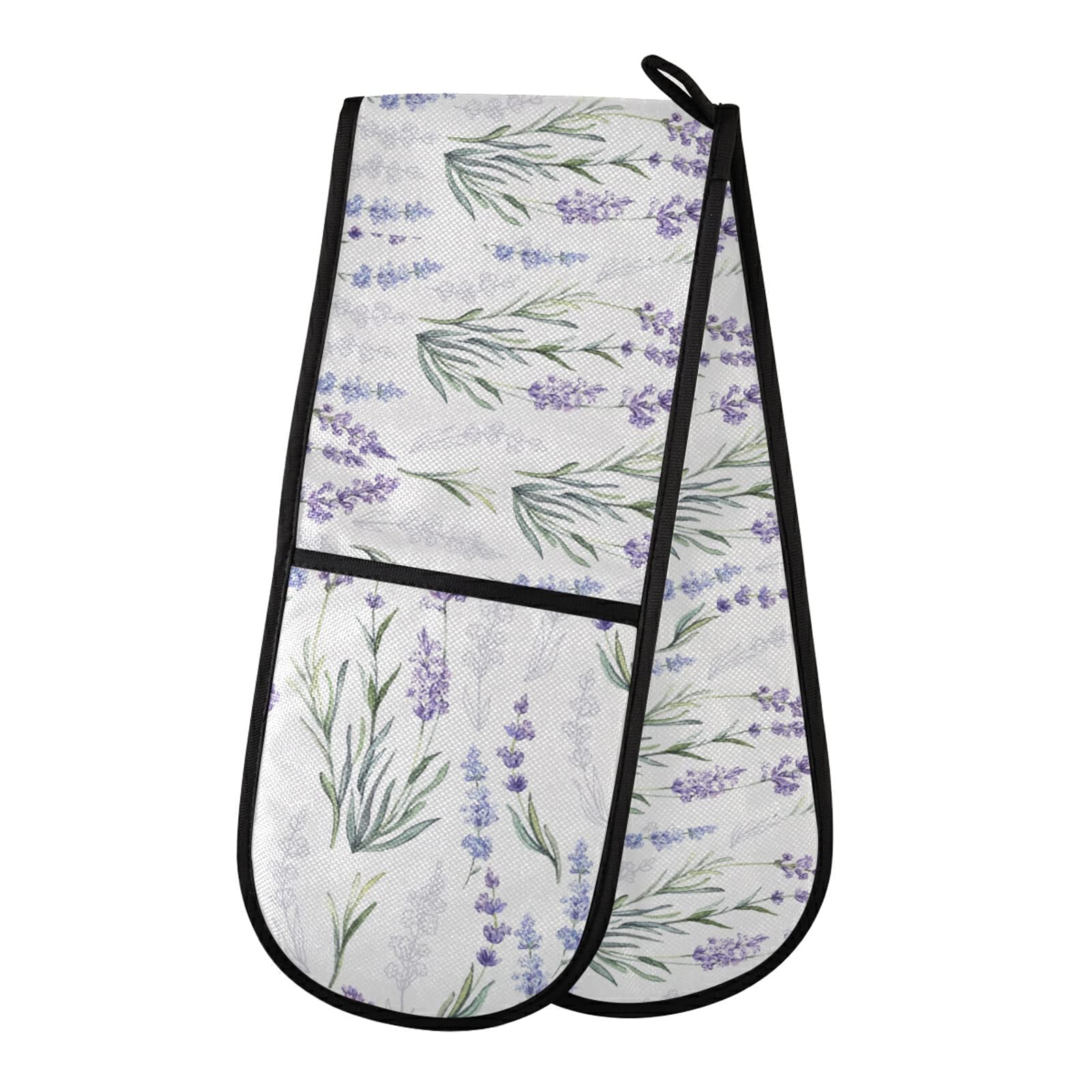 Poeticcity Multi 8 Seamless Watercolor Purple Lavender Flowers On White Double Oven Mitt Gloves Extra Long Potholder High Heat Resistant For Baking Cooking Baking Grilling Handling Hots Pans 35"X7"