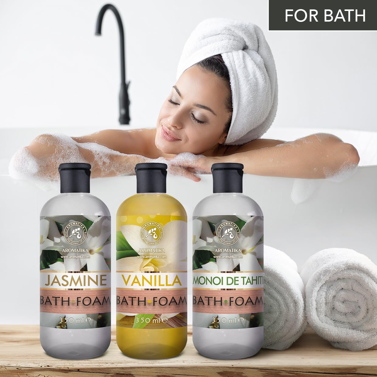 Espuma Baño Set Vainilla & Jazmín & Monoi de Tahiti 3x350ml - Cuidado del Cuerpo - Relajación - Fragancia Exótica - Aromaterapia - Spa - Baños de Burbujas - Belleza