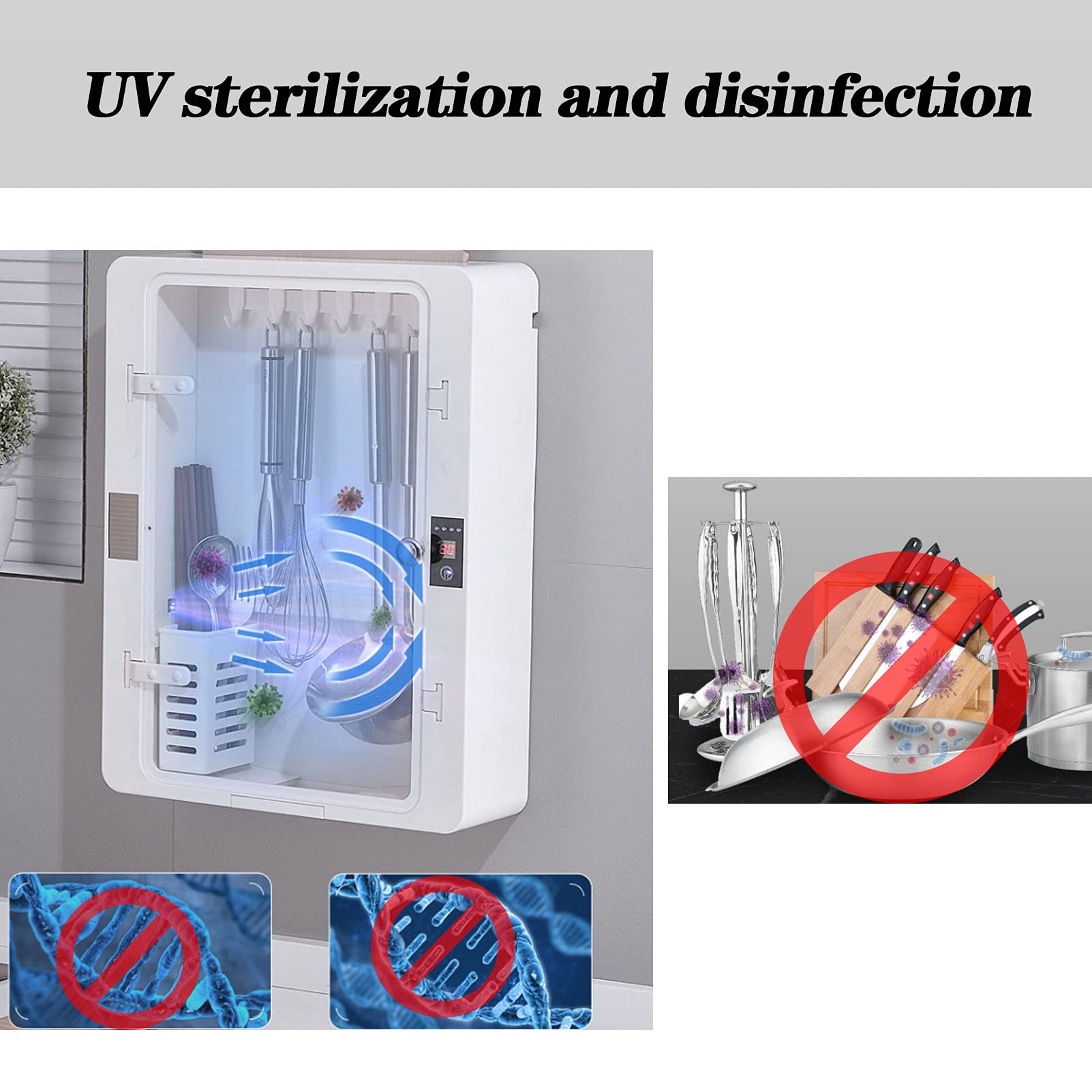 Máquina de palillos de tenedor de desinfección para colgar en la pared, soporte para cuchillos y utensilios, secado por aire caliente y ultravioleta para el hogar, desmontable para una fácil limpiez