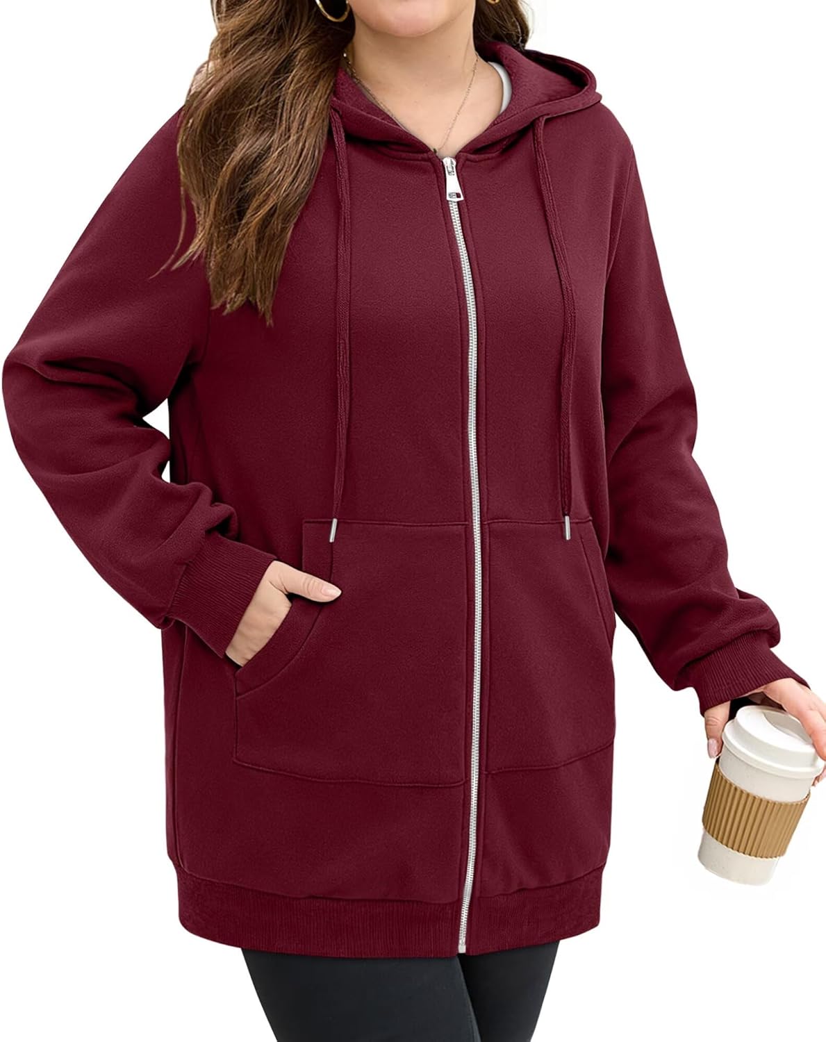 StunShow Womens Plus Size Hoodies Zip Up Oversized Y2k Drawstring Sweatshirt Casual 2025 Fleece Jacket with Pocket - Image 4