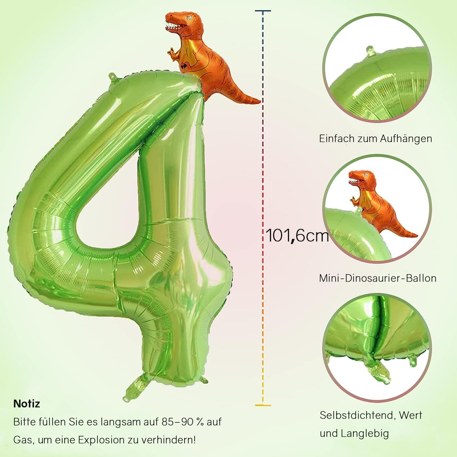 Dinosaurier Geburtstagsballon-Set – Großer Grüner Zahlenballon "2" Mit 4 Mini-Dino-Ballons Für Die Party