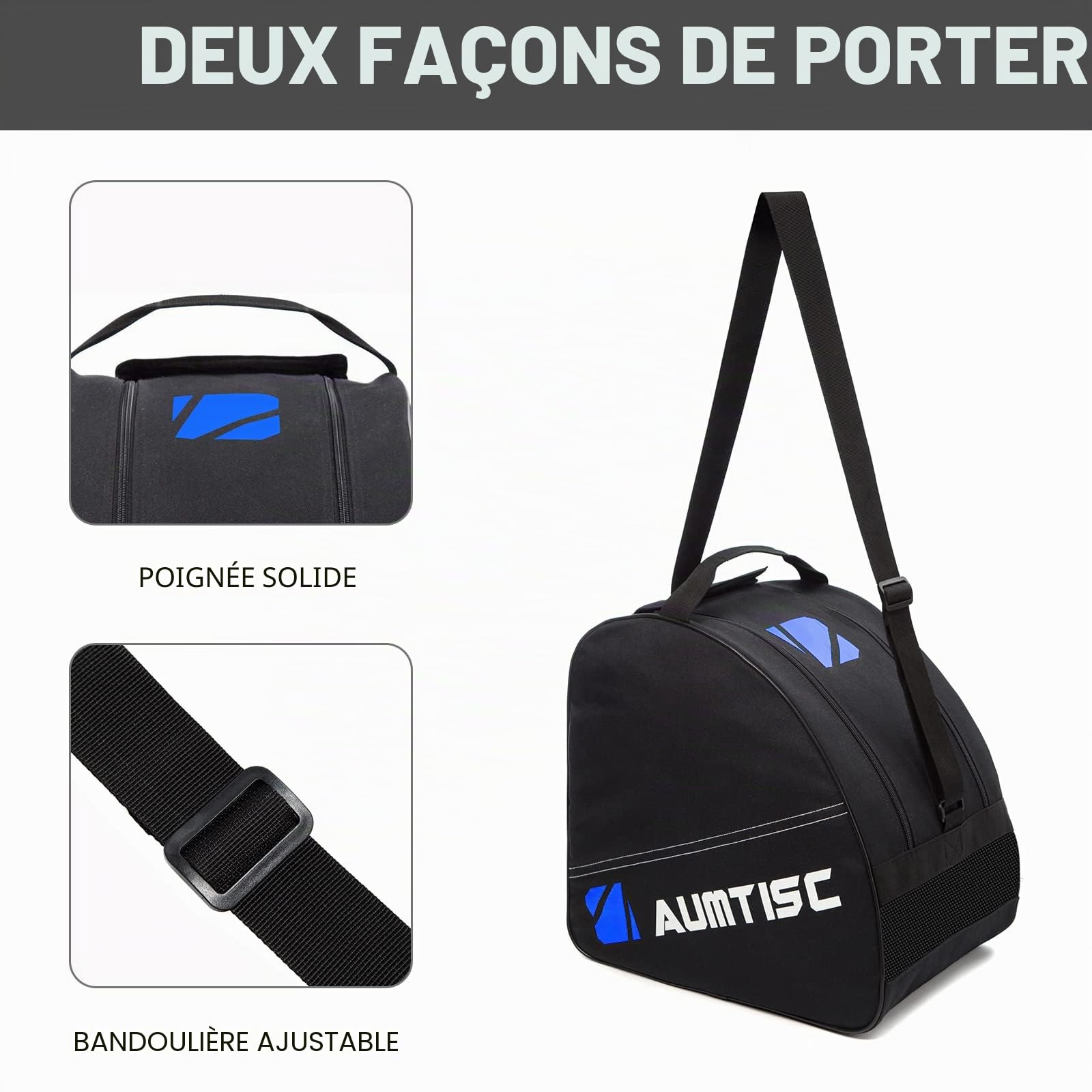 AUMTISC Housse Ski Rembourrée Sac Ski avec Longueur Réglable 200 cm pour Skis, Bottes et Casques