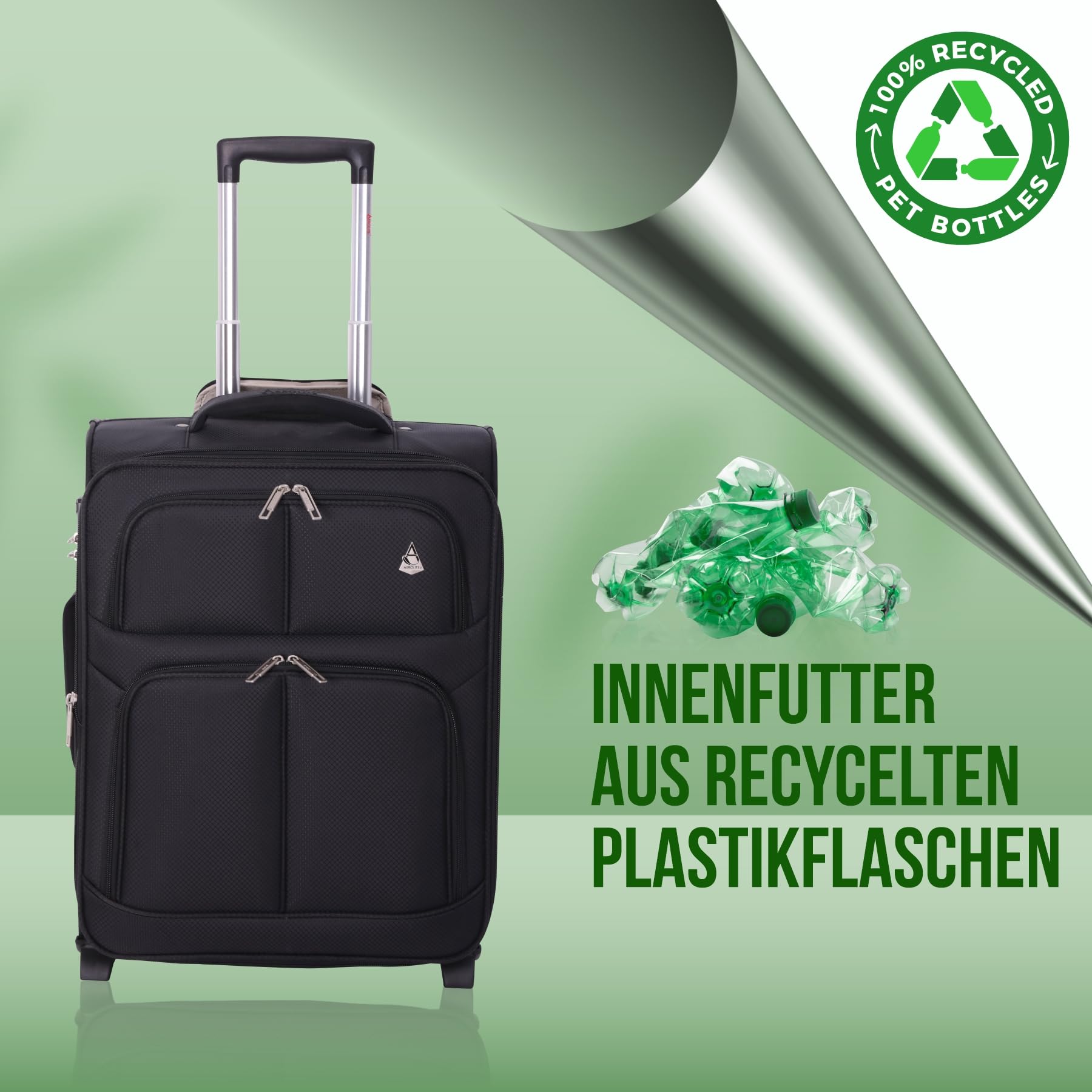 Aerolite Erweiterbar 55x40x20cm auf 55x40x23cm Lufthansa Eurowings Bordgepäck Handgepäck Koffer 55x40x20 55x40x20 mit 2 Rollen - Auch für Condor, SunExpress, TUI und Vieles Mehr (Schwarz)