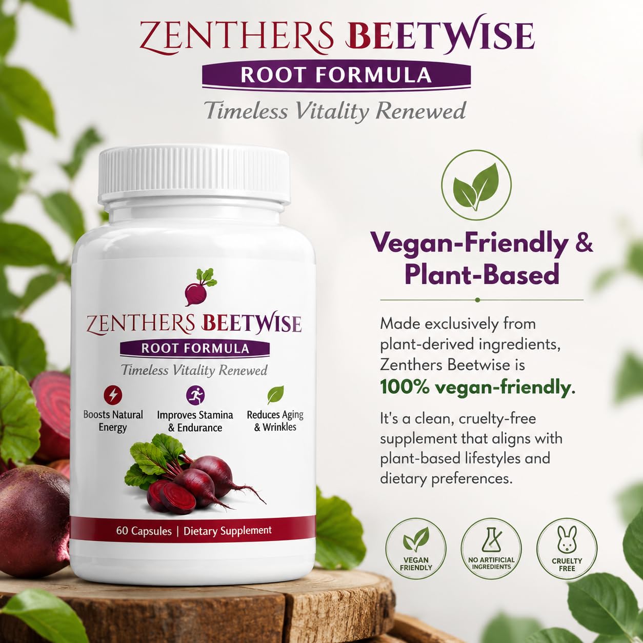 1PcsZenthers Beetwise Cold Pressed 400mg, Beetwise by Zenthers, Concentrated Beetroot, Natural Beetroot Supplement Formula,Vegan, 60 Capsules — Amazon image 6