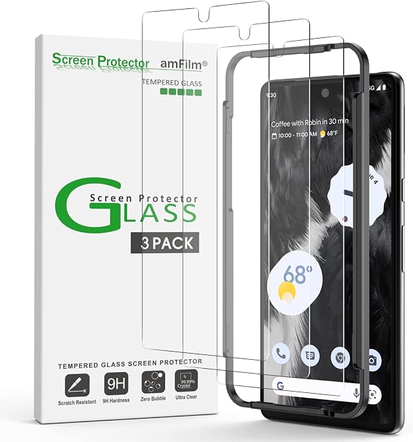 amFilm (3 Pack) Compatible with Google Pixel 7 Tempered Glass Screen Protector, 0.26mm Thickness HD Clear, Anti-Scratch Bubbles-Free