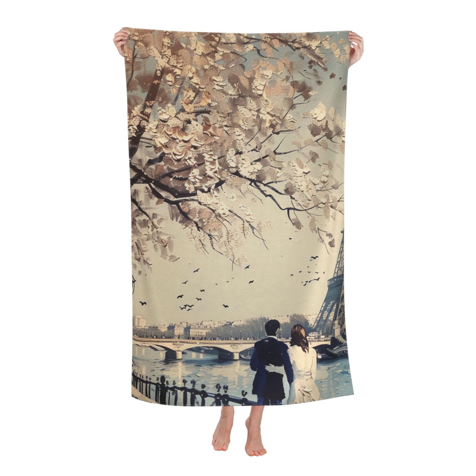 BWWHCCTI Romantic Paris Eiffel Tower Printed Quick Dry Bath Towel, Soft Microfiber Towels Fast Drying Beach Towels for Travel,Camping,Gym,Swimming,Yoga