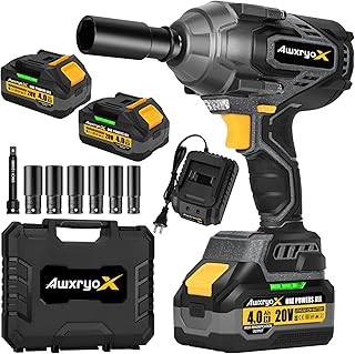 1700Nm Impact Wrench, 20V 1254Ft-lbs Brushless Impact Gun with 2x4.0Ah Battery, 1/2" High Torque Pistola De Impacto with 6 Socket, Electric Impact Llave Driver for Truck/Mower/Car/Industrial