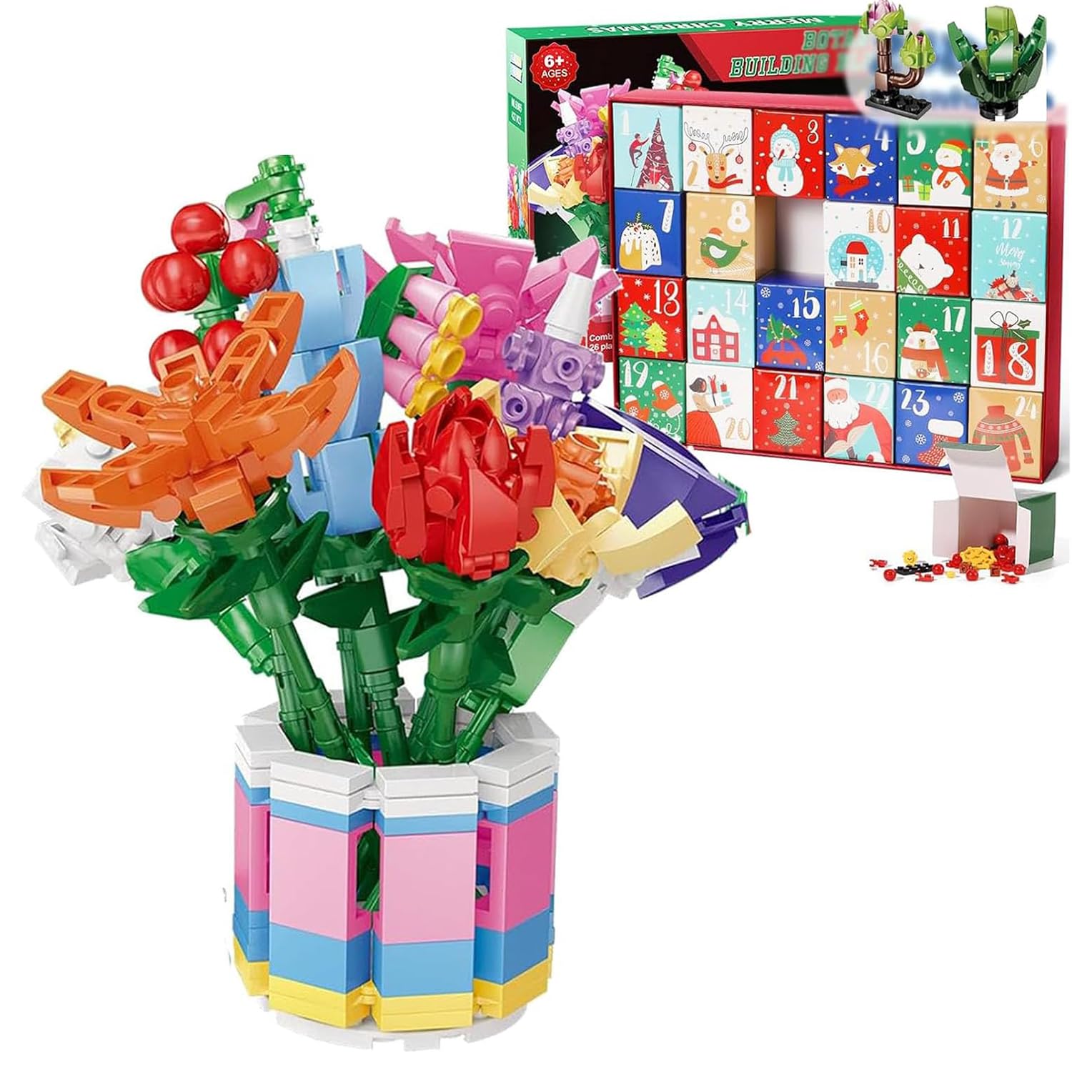 Calendrier De L'Avent 2025 DIY Avec Fleurs Artificielles En Briques - 24 Jours De Construction, Créatif Et Décoratif