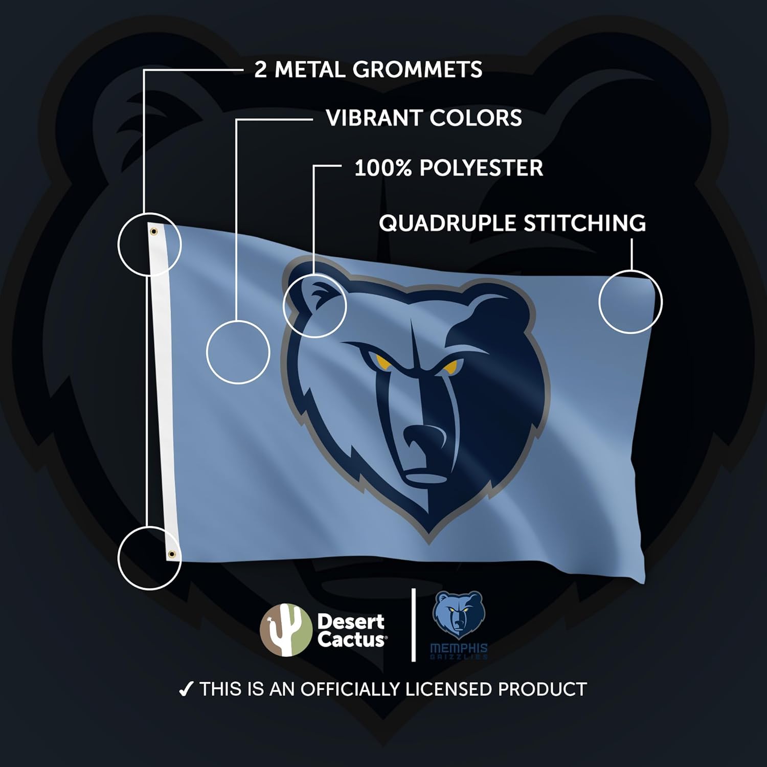 Desert Cactus Memphis Grizzlies Flag NBA 100% Polyester Indoor Outdoor 3x5 feet National Basketball Association Team Flags (Flag #1) - Image 4