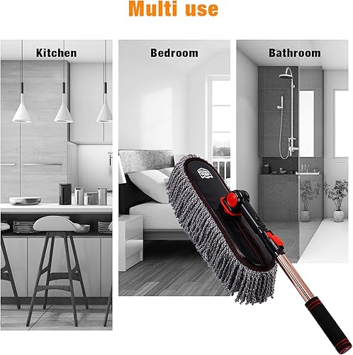 Vista 15 de Plumero exterior libre de arañazos, para polvo de vehículos, con mango telescópico extensible, cabezal grande para plumero, pelo de algodón encerado