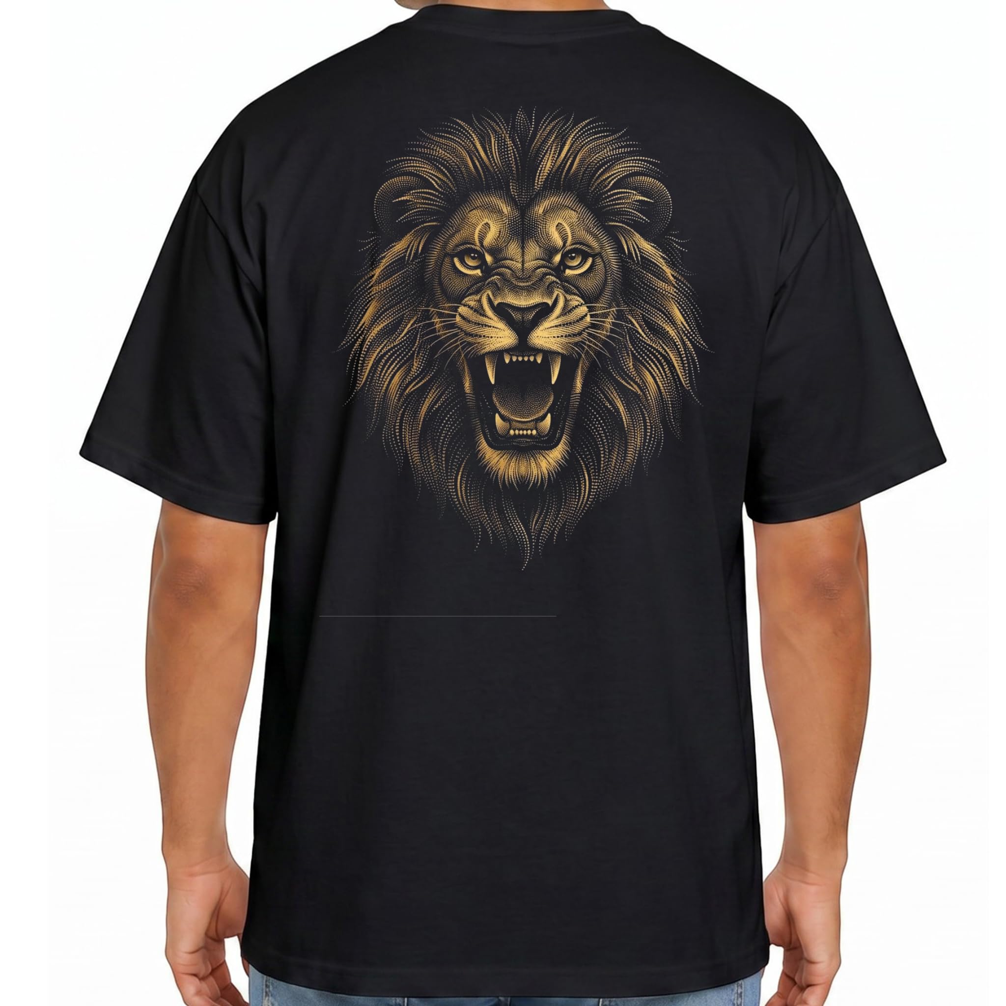 Fierce Roaring Lion Head Graphic - Casual Half Sleeve Round Neck Oversized Tshirt-picture-49