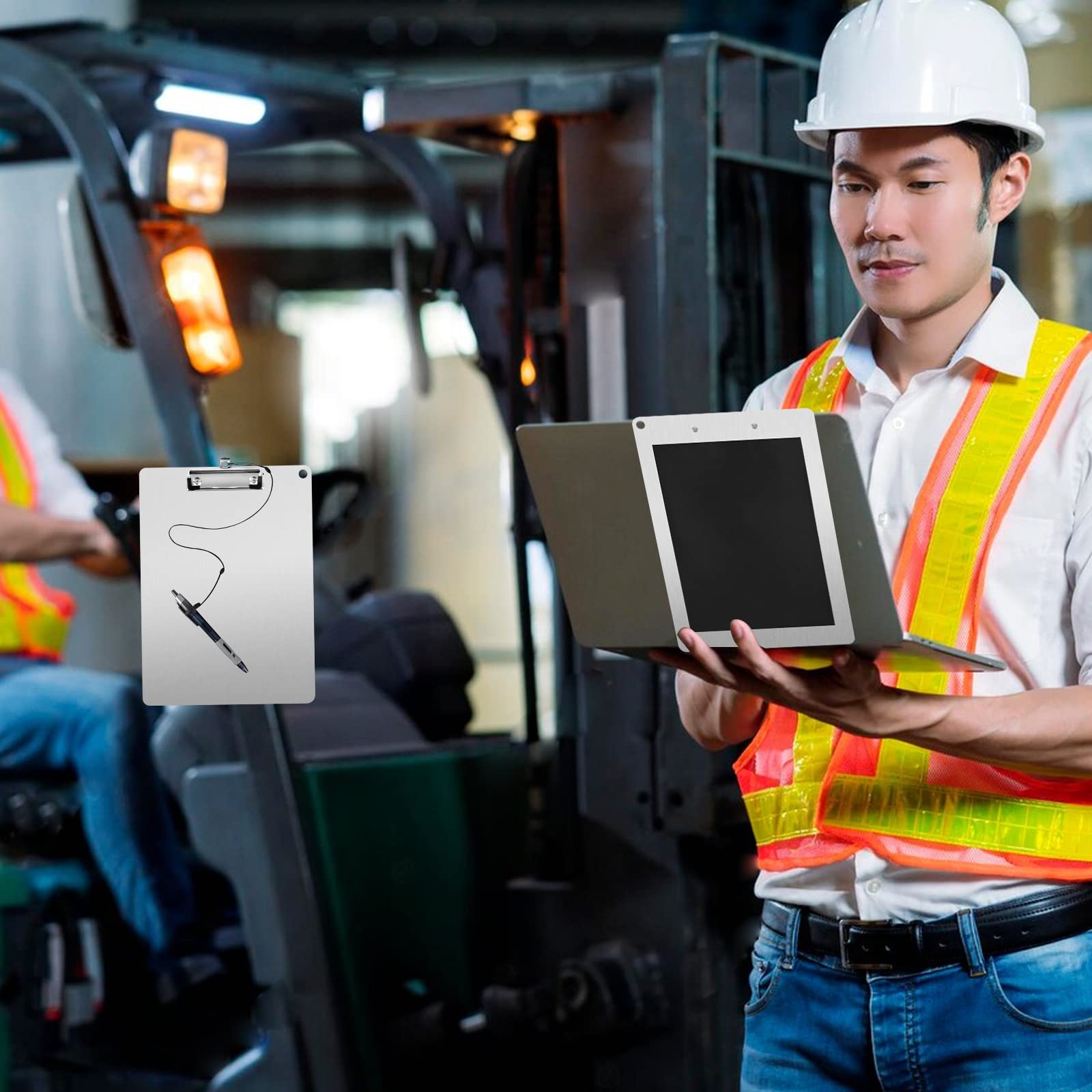 6 Pieces Metal Magnetic Clipboards with Pen Holder Aluminum Document Holder Stainless Steel Board with Low Profile Letter Size Clipboards Magnetic Clipboard for Refrigerator Industry(6)