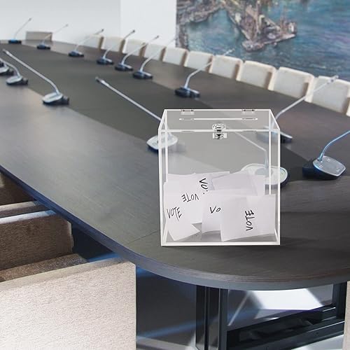 Miniatura 7 de CiaoHER Caja de donación acrílica de 10 x 10 x 10 pulgadas, caja de sugerencias de boletas para almacenamiento de dinero para votación, caridad,