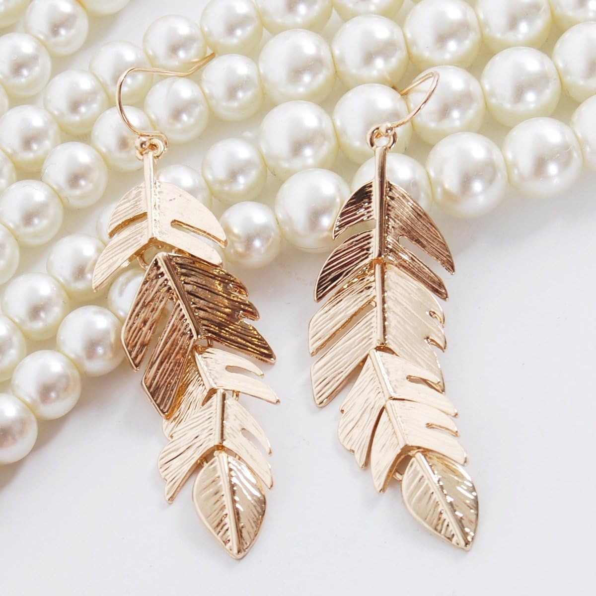 Leaf Earrings for Women - Long Hanging Boho Feather Earrings Plated in Gold, Silver, or Rose Gold Tone