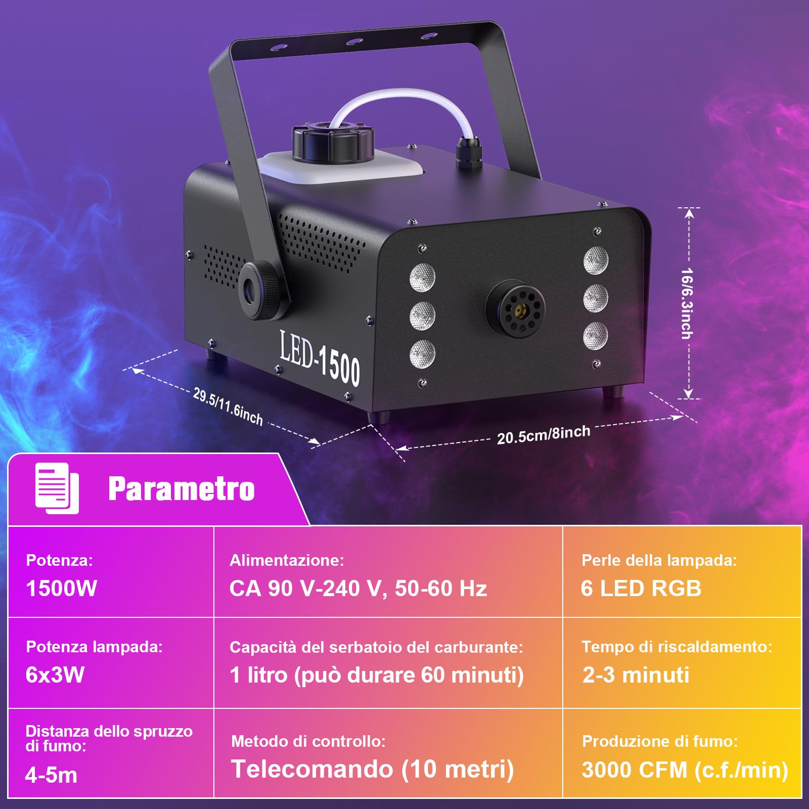 UKing 1500W Macchina del Fumo con 6 RGB LED,Macchina Della Nebbia con Telecomando e 1L Serbatoio, volume di Nebbia Elevato, per Halloween, Natale e Matrimoni