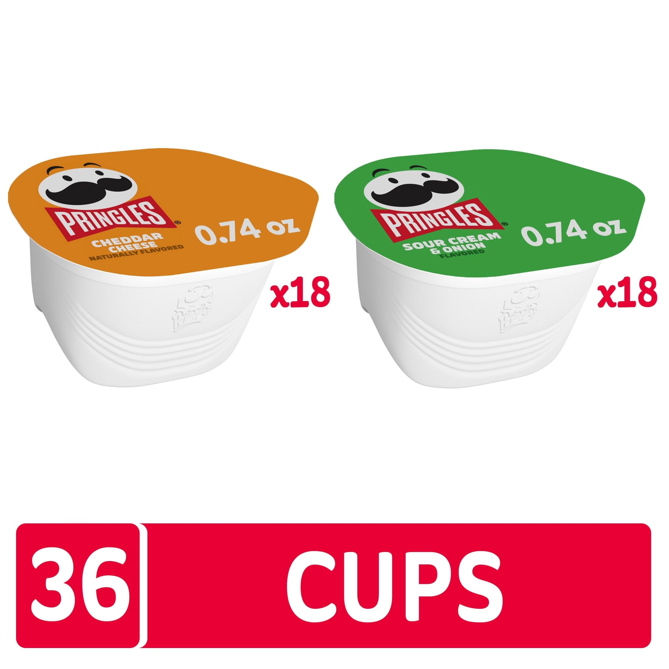 Pringles Kartoffelchips, Snack-Stapel, Lunch-Snacks, Büro- und Kinder-Snacks, Sortimentspackung (36 Tassen)