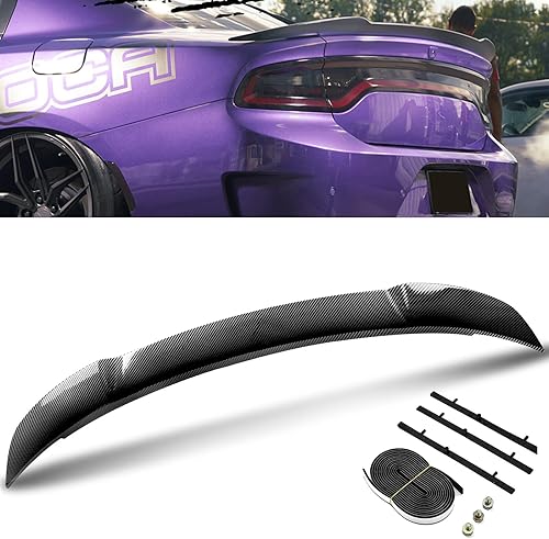 Miniatura 1 de Alerón trasero para Dodge Charger Sedan Hellcat 2011-2023 estilo alerón trasero de montaje empotrado (estilo fibra de carbono)