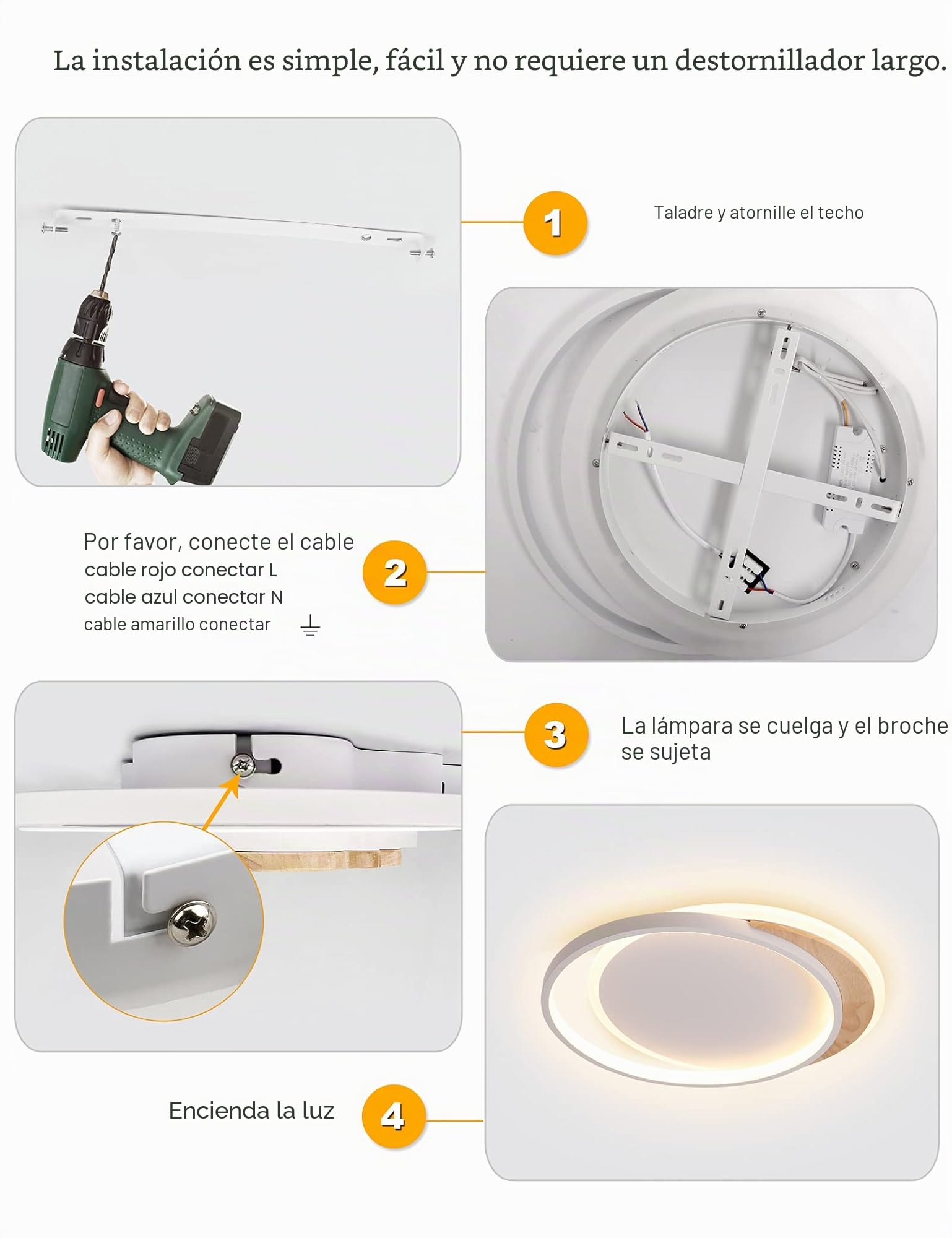 FANLG Lampara techo dormitorio, Madera Plafon led techo 40cm Lampara led techo Regulable 3000K-6000K, 24W Lámparas de Techo Moderna para Dormitorio, Sala de Estar, Balcón, Pasillo, Cocina
