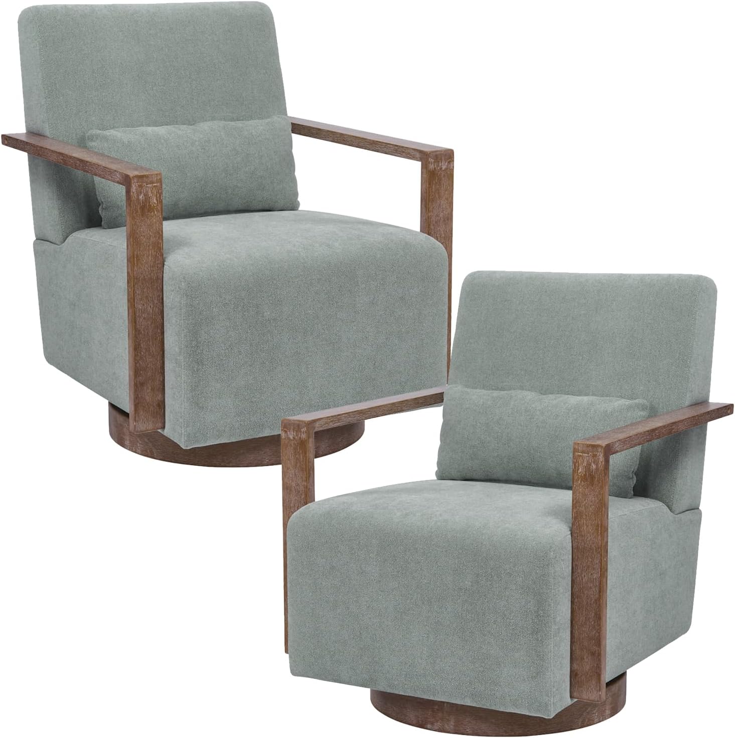 30.3" W Swivel Chairs Set of 2, Swivel Accent Chairs Armchair for Living Room, Mid Century Modern Chairs for Bedroom Comfy, Side Lounge Reading Chair with 360 Degree (Pale Green)