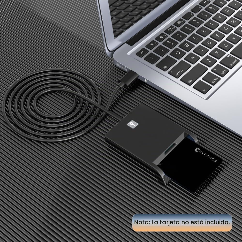 Lector de tarjetas inteligentes de contacto - Lector de tarjetas inteligentes USB con botón virtual para FIDO2 (solo Windows, Cryptnox Cards) - Compatible con Windows, MacOS y Linux - CCID, ISO7816